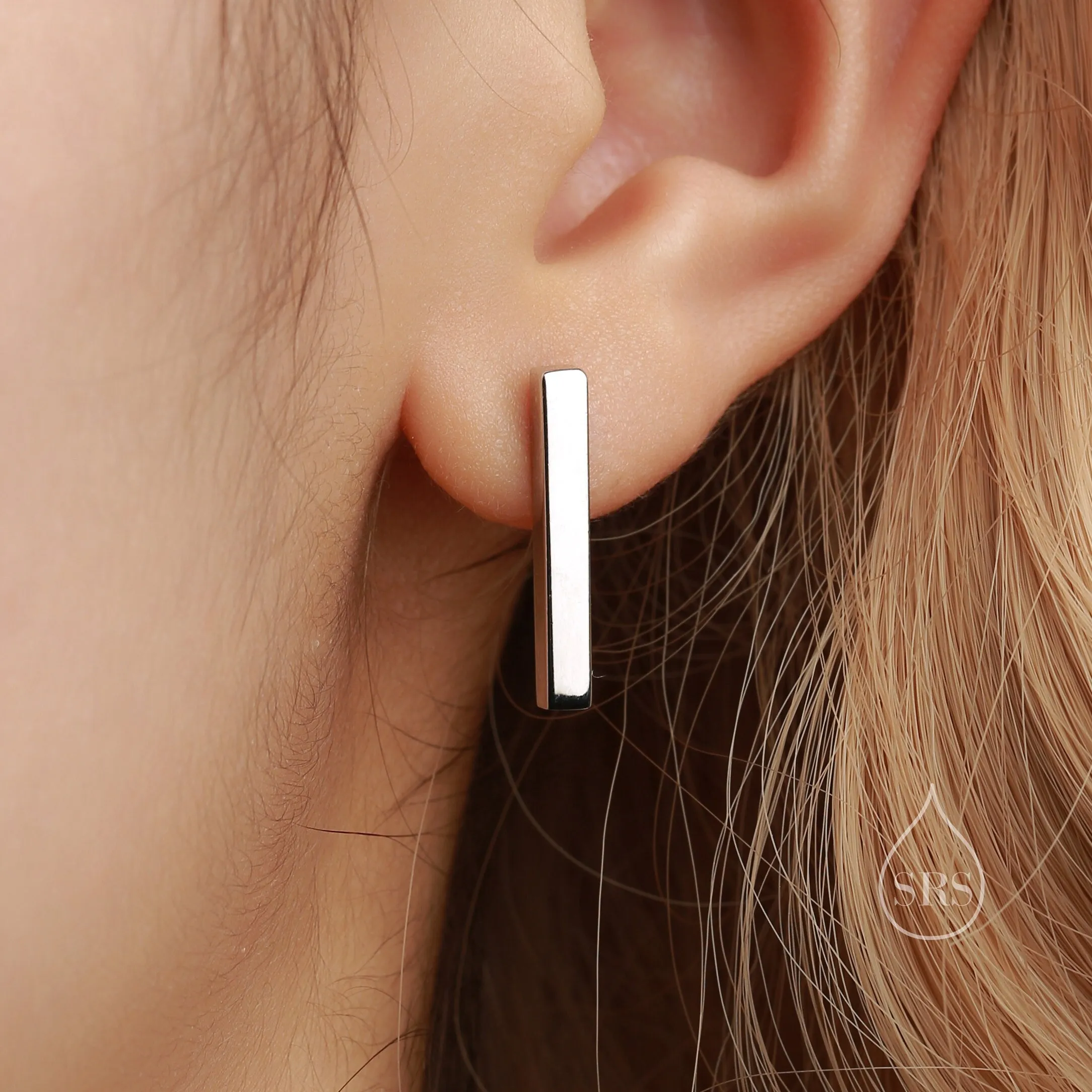Sterling Silver Bar Stud Earrings with Satin Textured Finish, Minimalist Geometric Jewellery