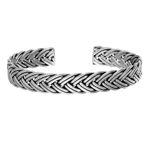 Sterling Silver Chunky Double Braid Woven Rope Wide Cuff Bangle