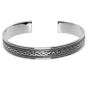 Sterling Silver Chunky Wide Celtic Braid Cuff Bangle - Bali Style Rope Design