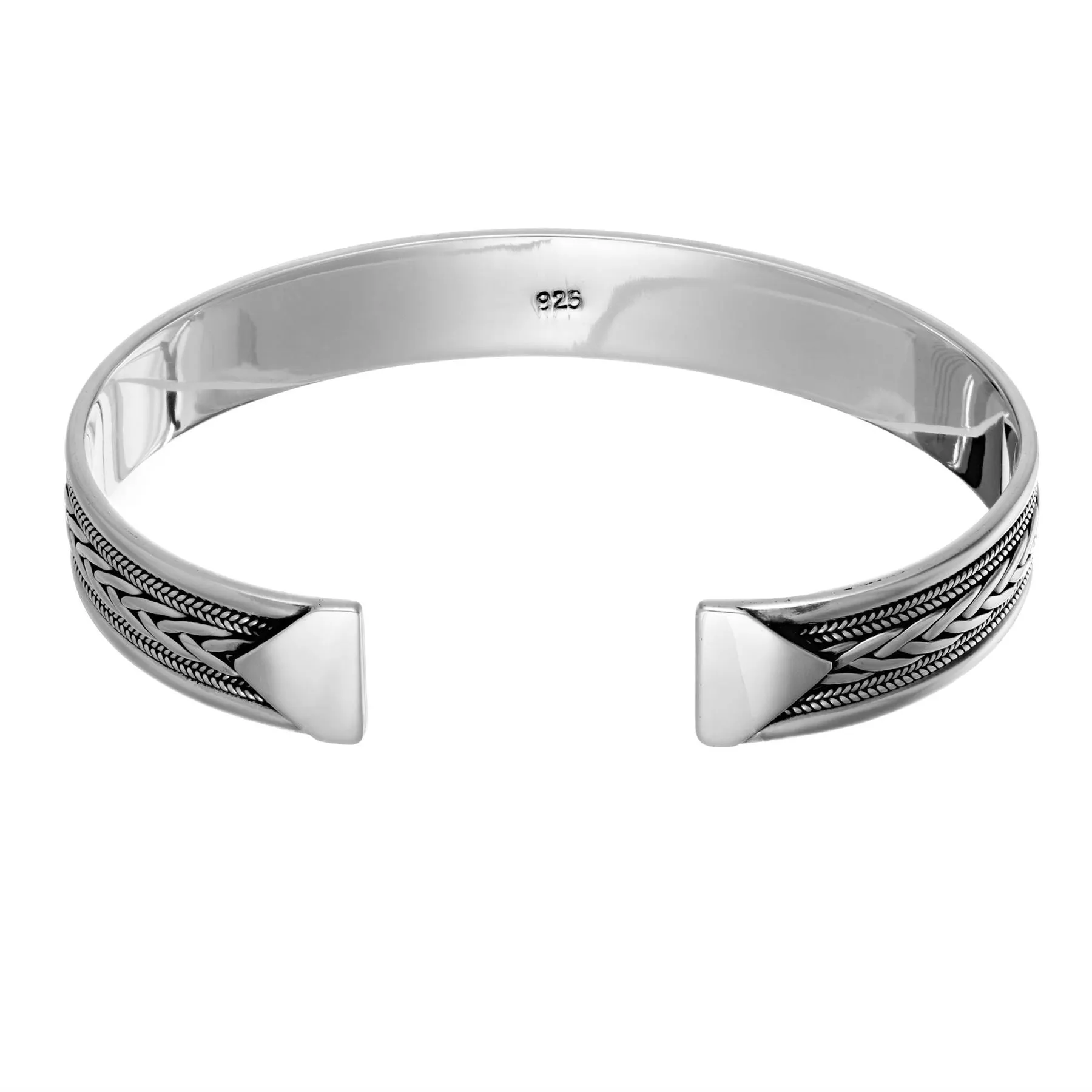 Sterling Silver Chunky Wide Celtic Braid Cuff Bangle - Bali Style Rope Design