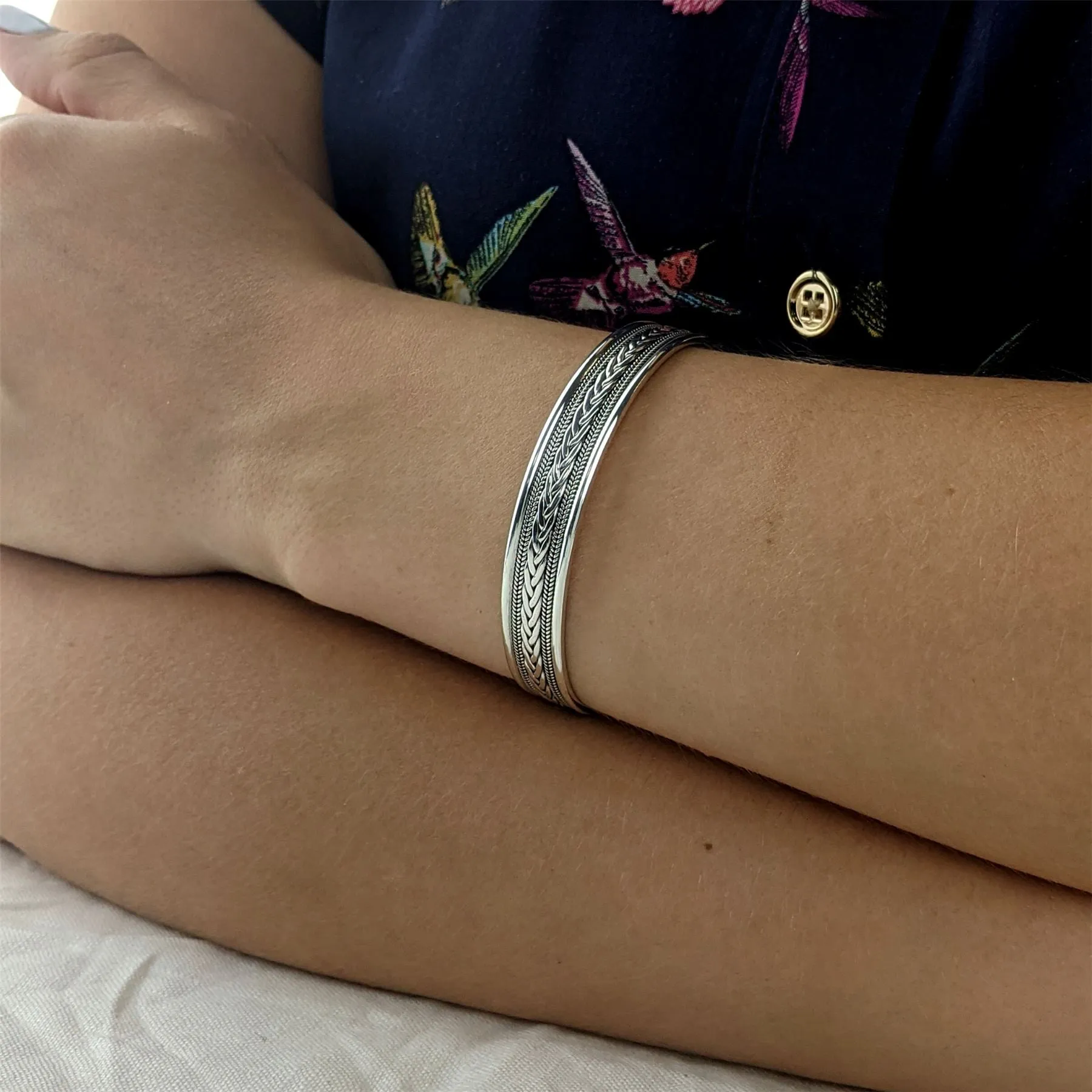 Sterling Silver Chunky Wide Celtic Braid Cuff Bangle - Bali Style Rope Design