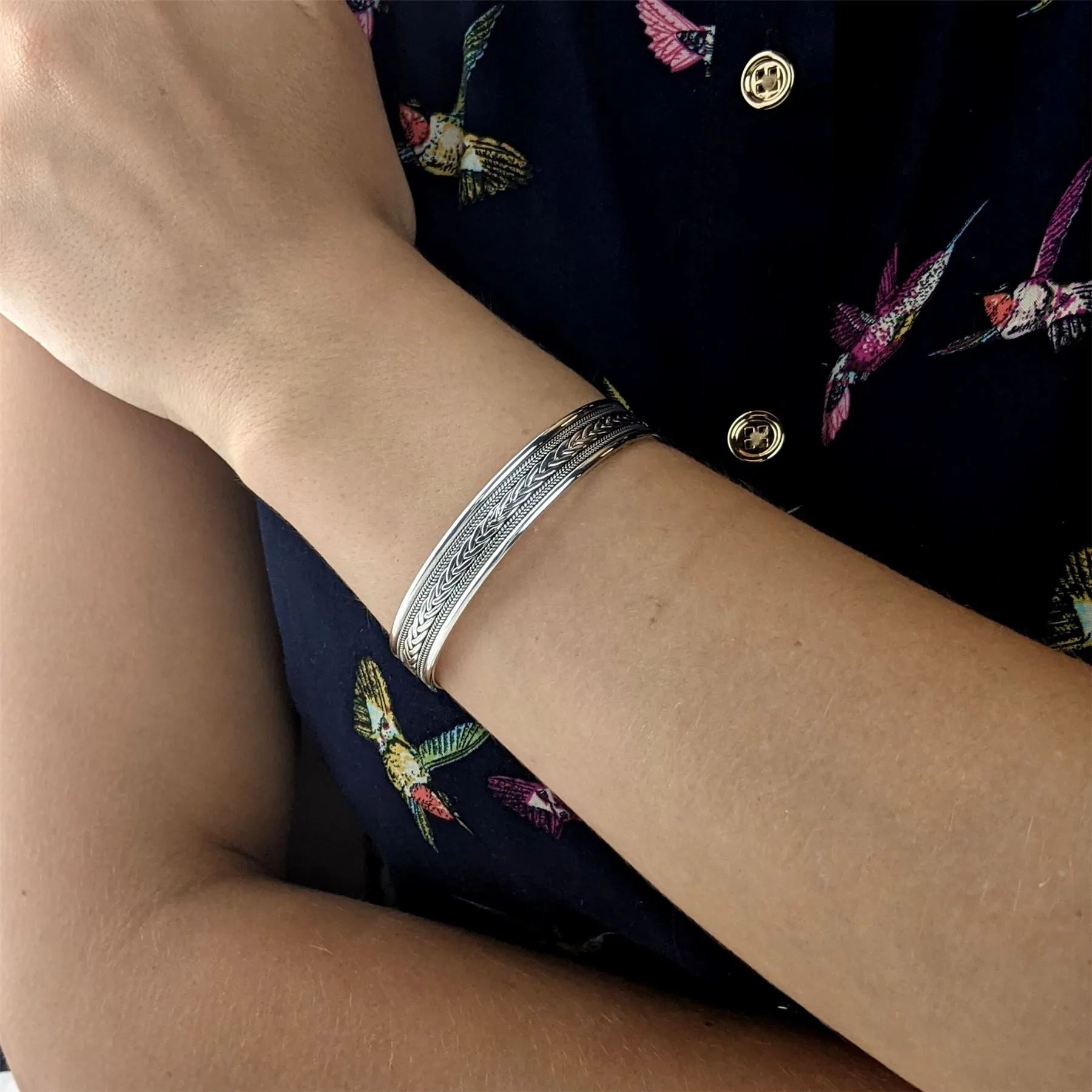Sterling Silver Chunky Wide Celtic Braid Cuff Bangle - Bali Style Rope Design