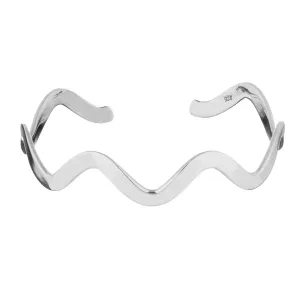 Sterling Silver Flat Wavy Zig Zag Adjustable Cuff Bangle Unique Bracelet