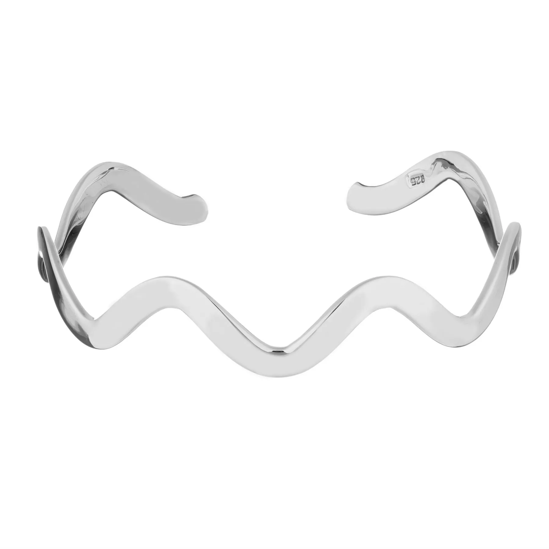 Sterling Silver Flat Wavy Zig Zag Adjustable Cuff Bangle Unique Bracelet