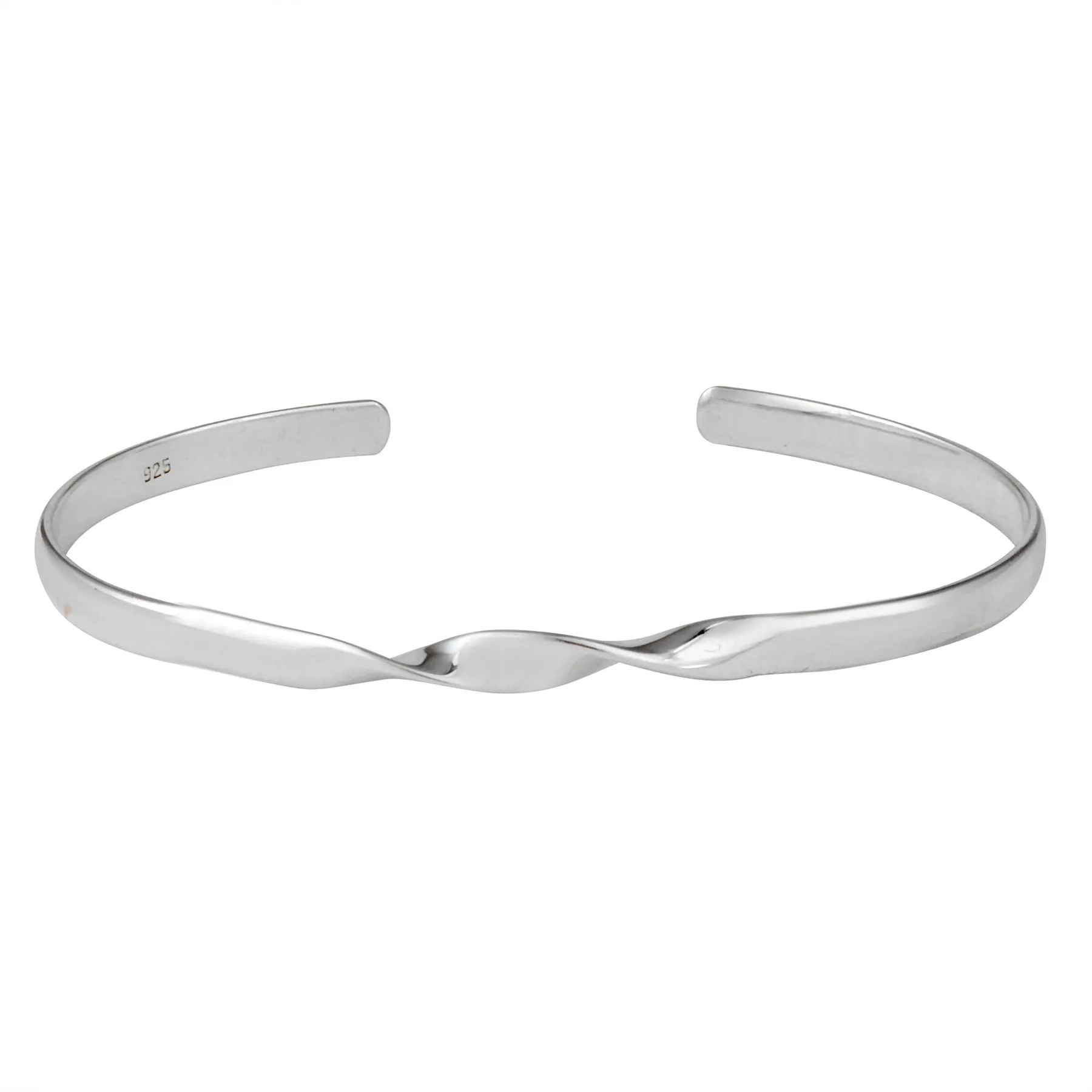 Sterling Silver Minimalist Twist Adjustable Bangle Thin Cuff Bracelet