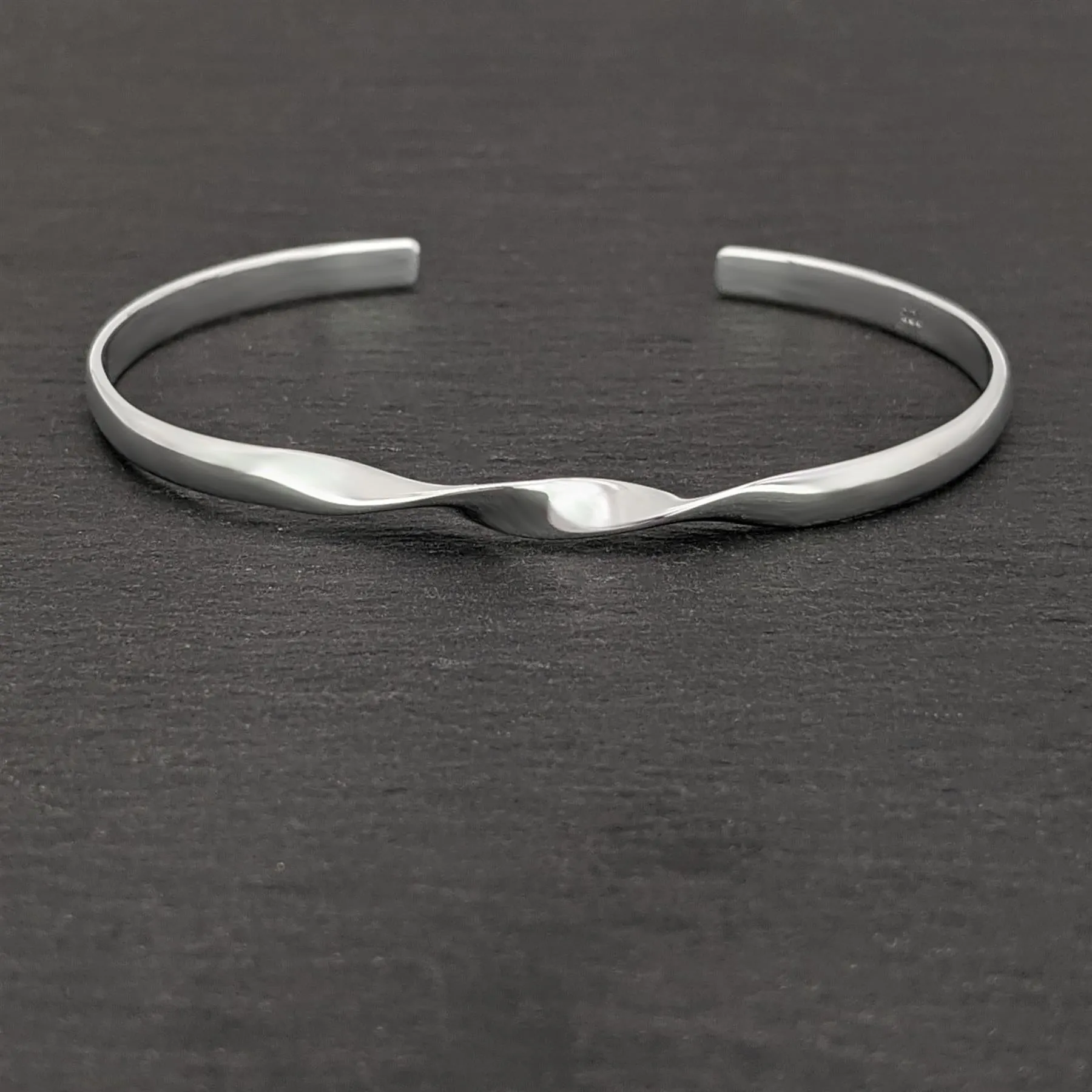 Sterling Silver Minimalist Twist Adjustable Bangle Thin Cuff Bracelet