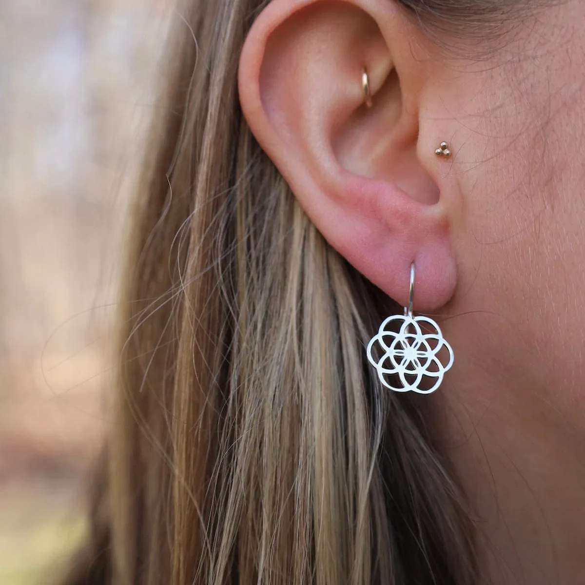 Sterling Silver Open Geometric Flower Earrings