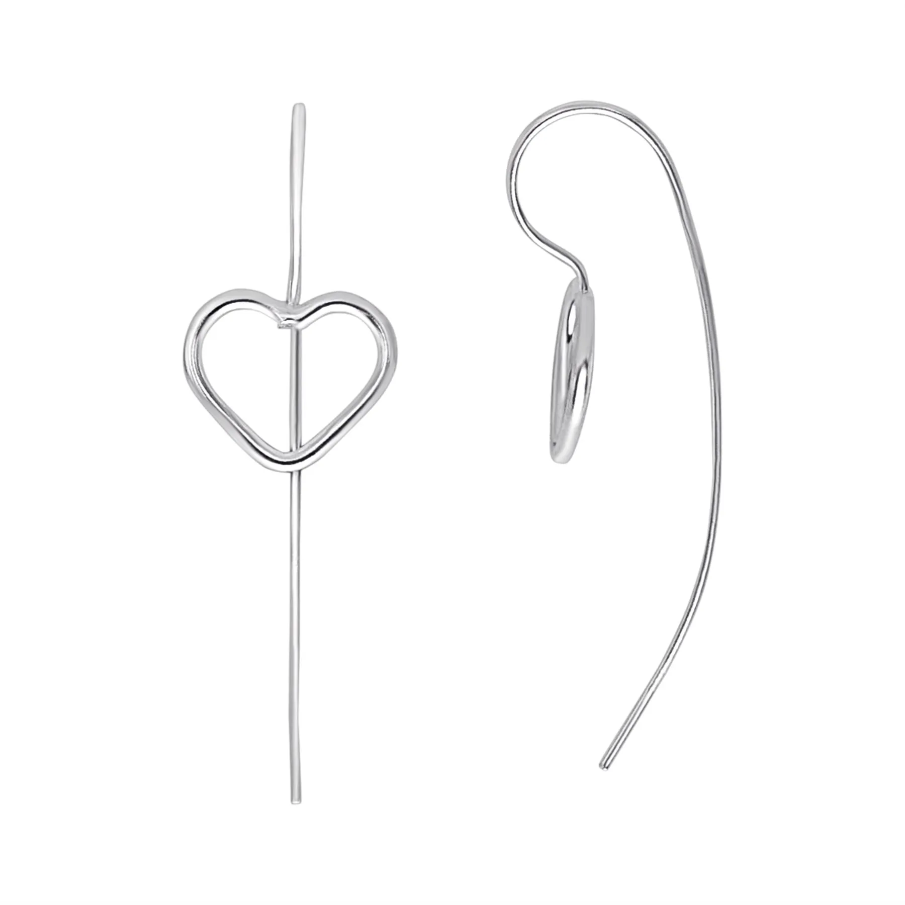 Sterling Silver Open Heart-Shaped Threader Earrings - Simple Design