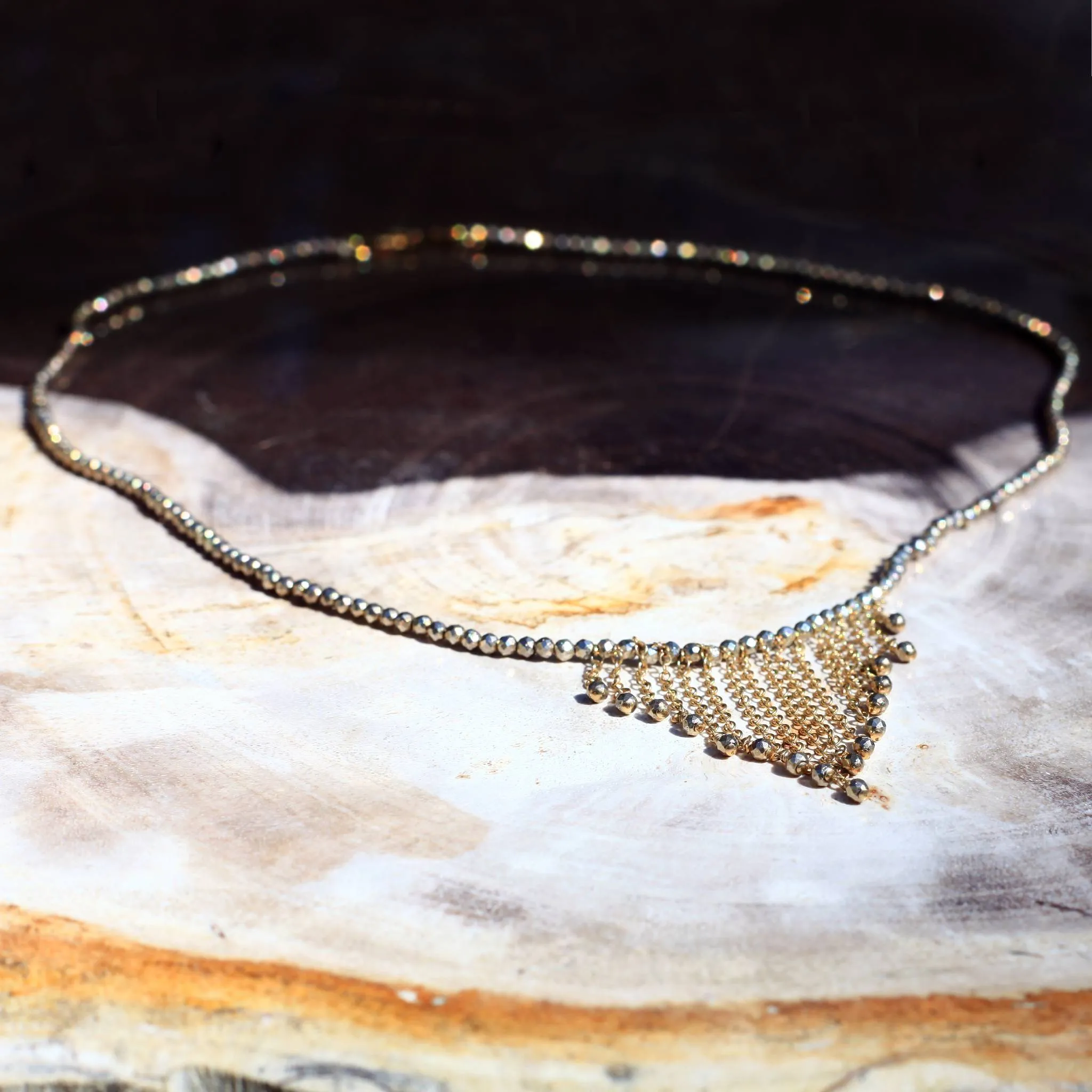 Sterling Silver   Pyrite 14k Gold Filled Chain Choker