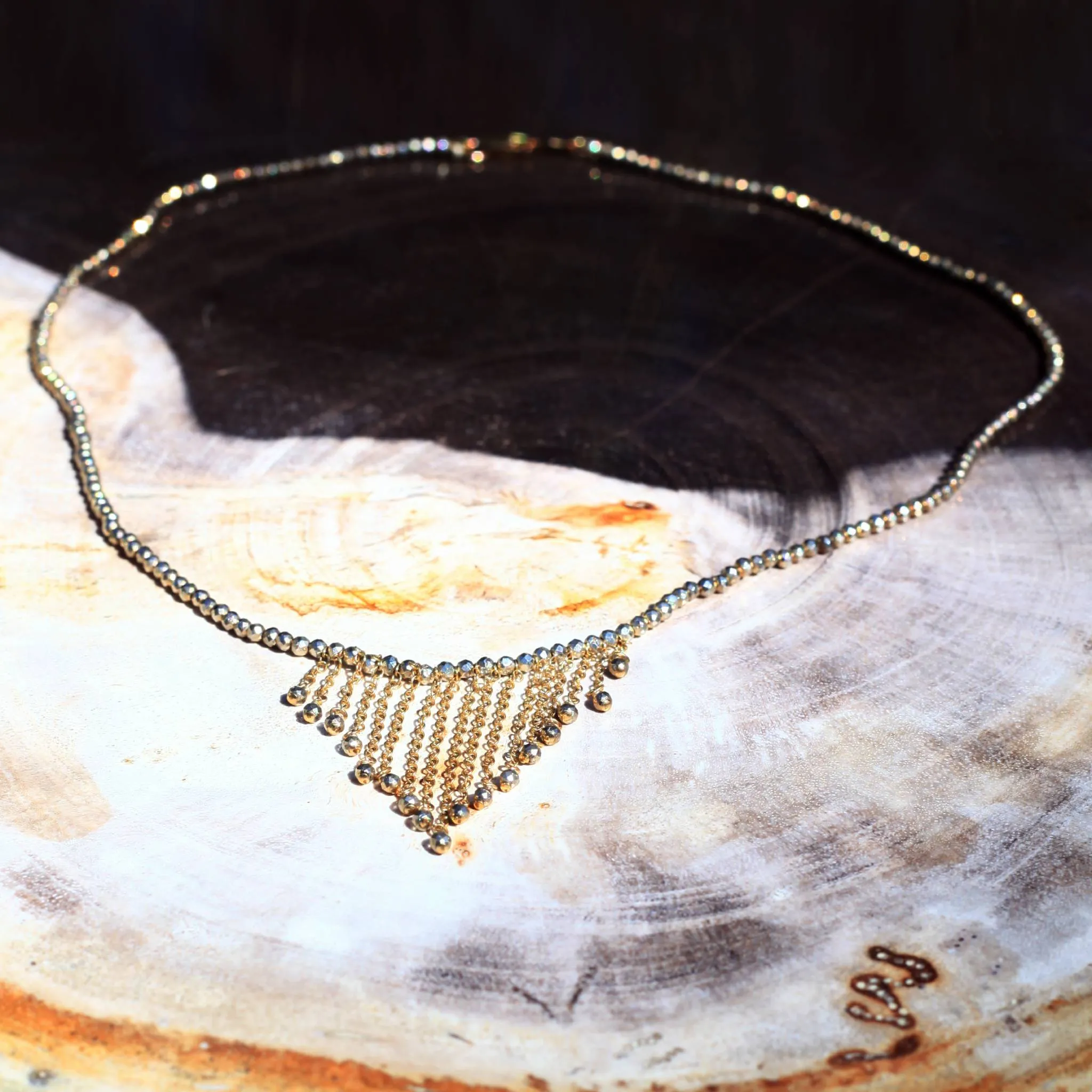 Sterling Silver   Pyrite 14k Gold Filled Chain Choker