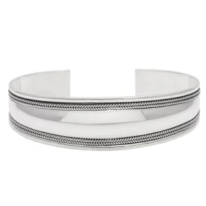 Sterling Silver Rustic Style Rope Braid Design Wide Cuff Open Bangle