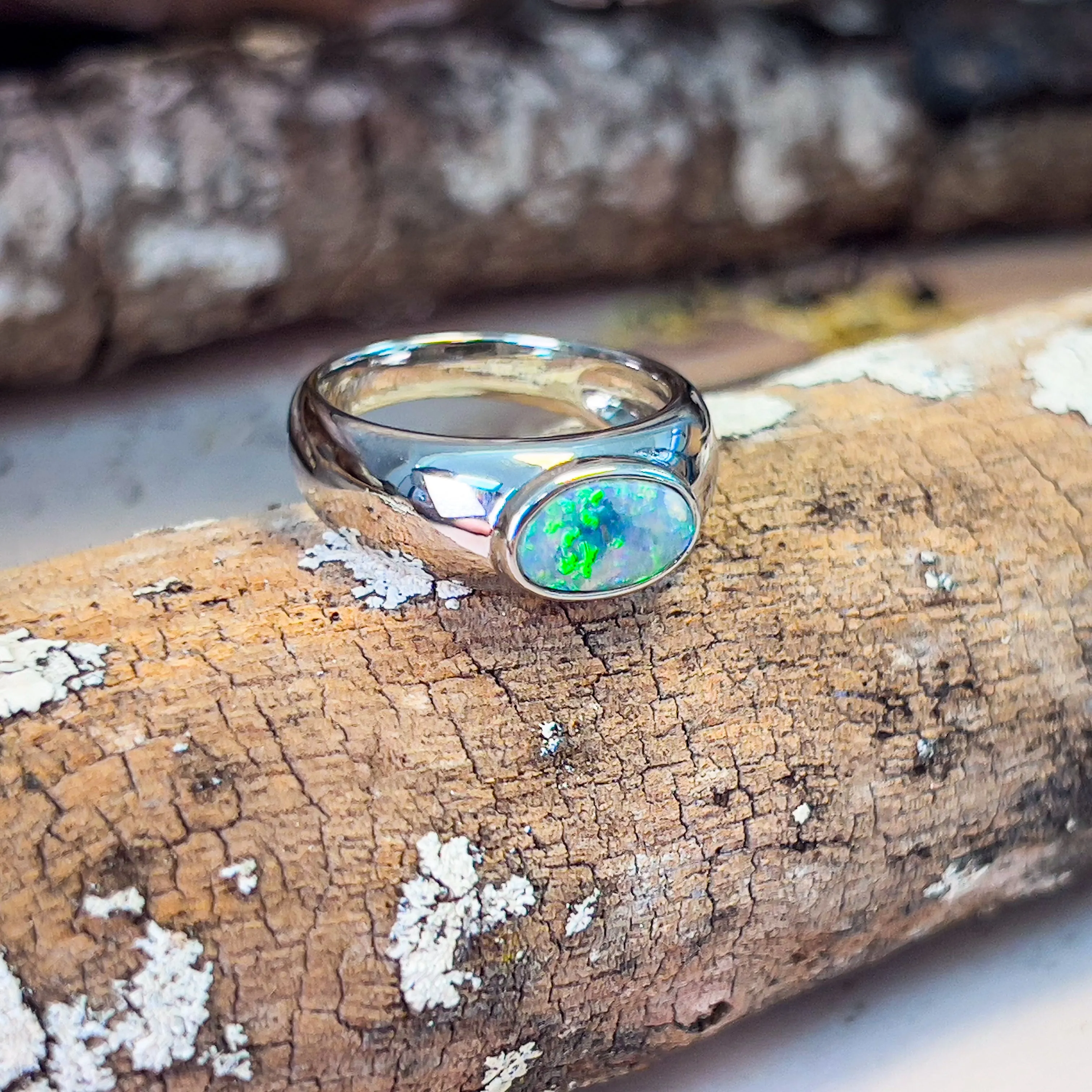 Sterling Silver signet style ring 1.28ct Black Opal