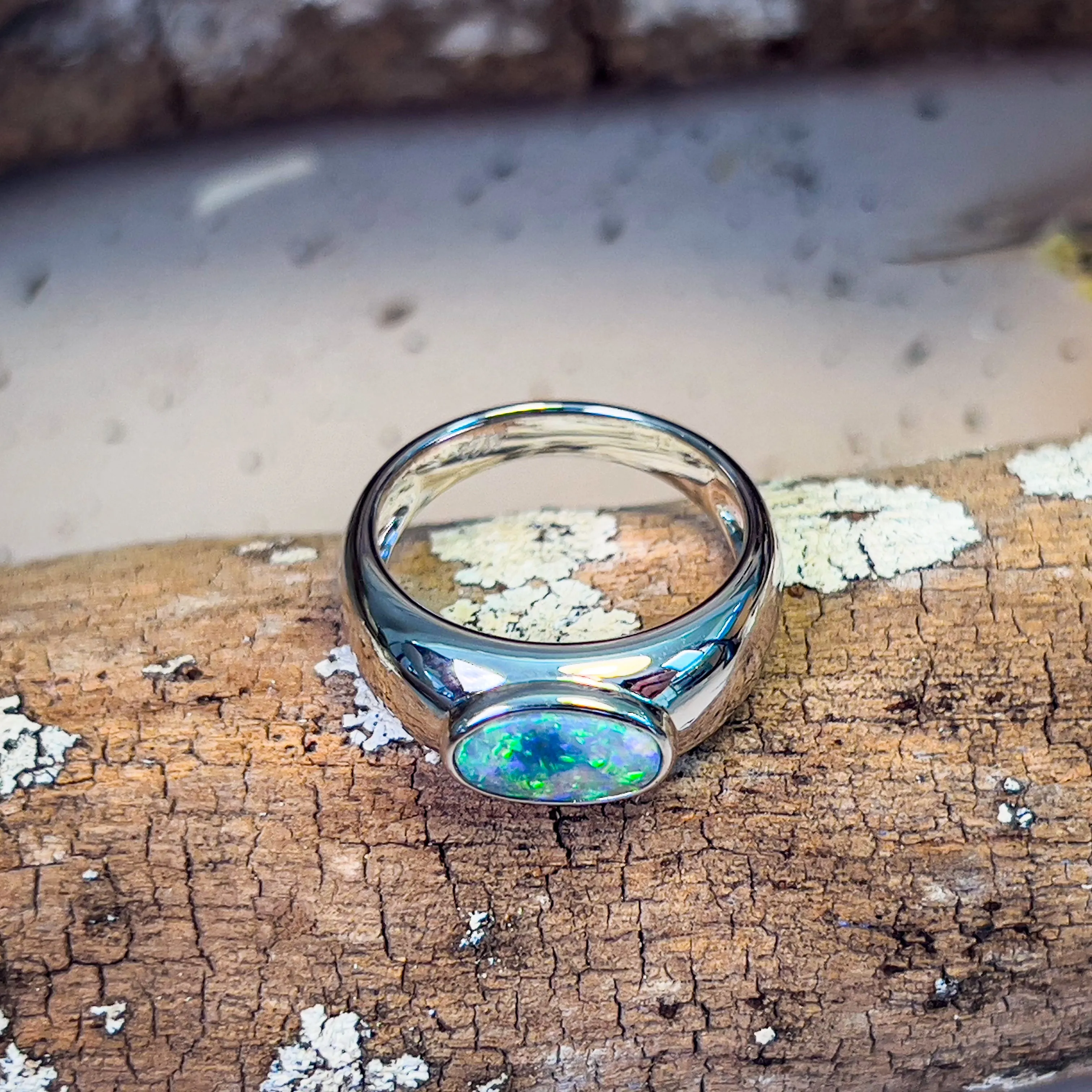 Sterling Silver signet style ring 1.28ct Black Opal
