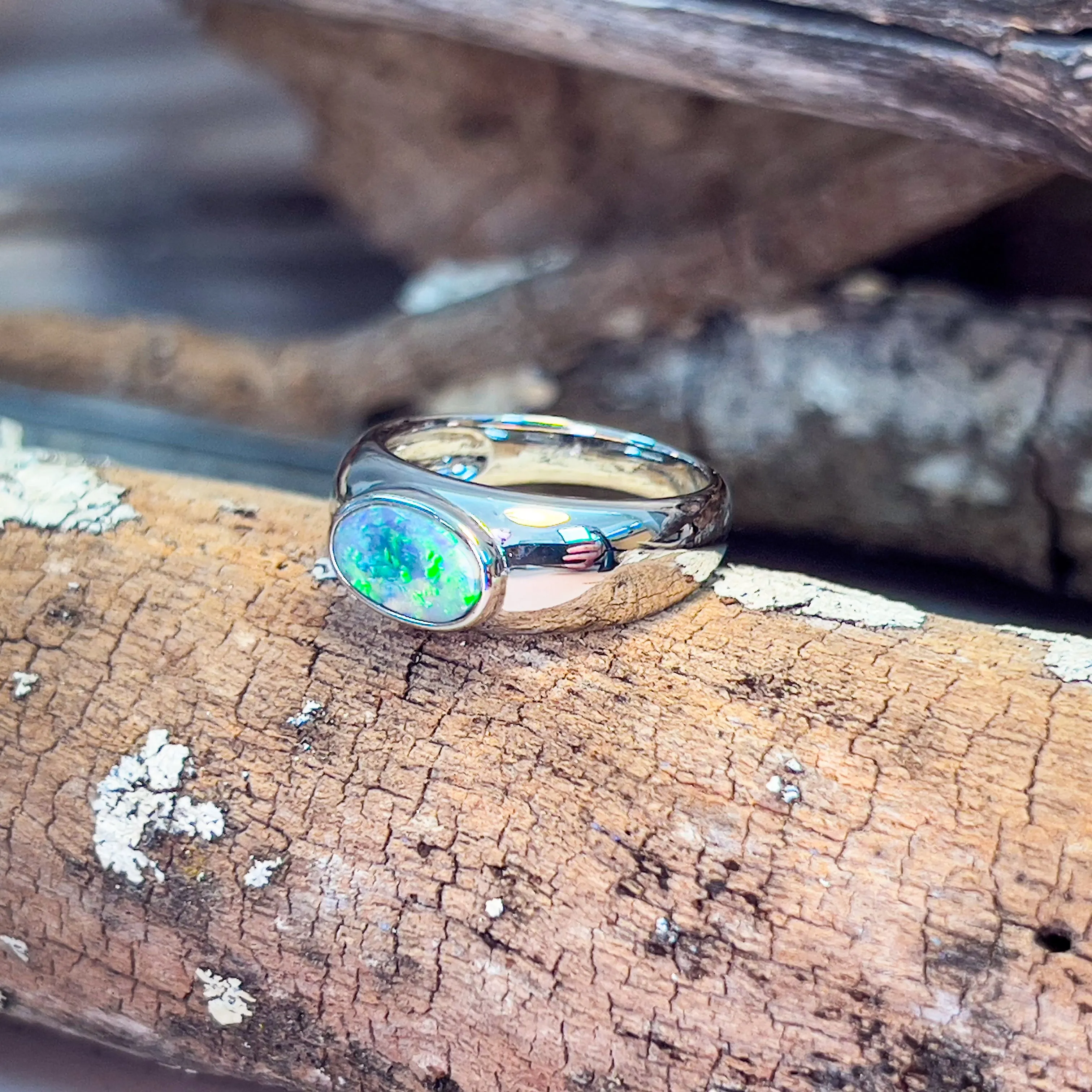 Sterling Silver signet style ring 1.28ct Black Opal