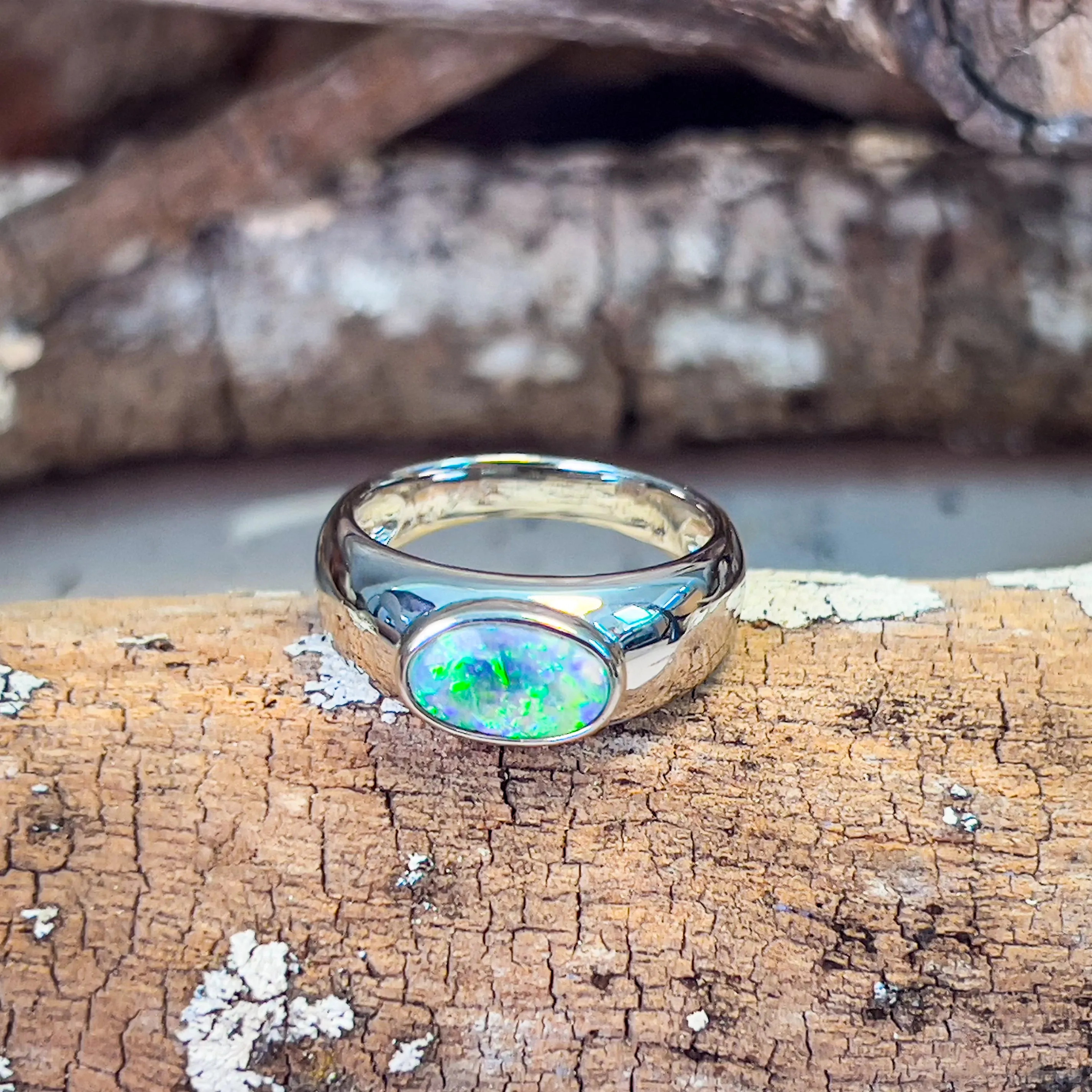 Sterling Silver signet style ring 1.28ct Black Opal