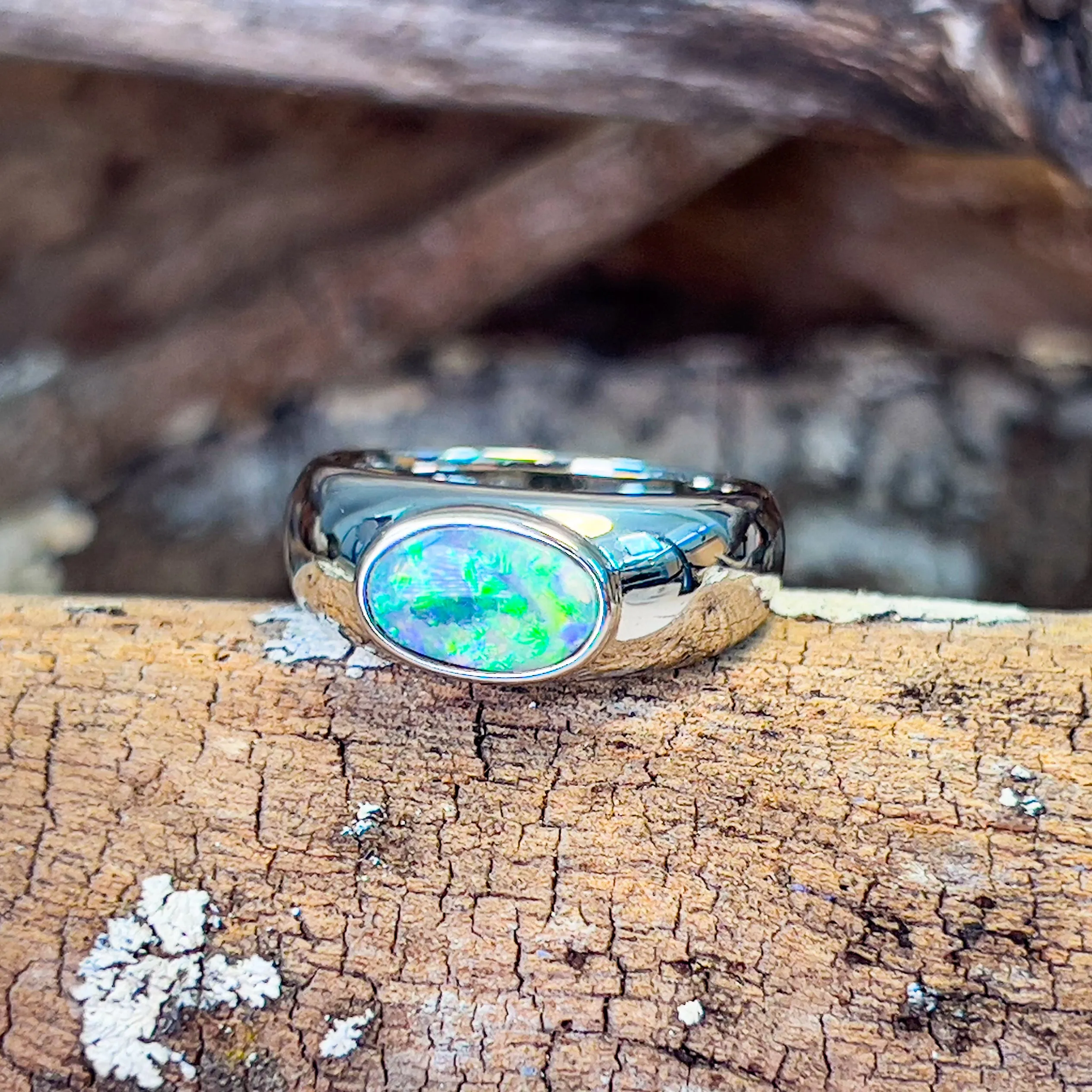 Sterling Silver signet style ring 1.28ct Black Opal