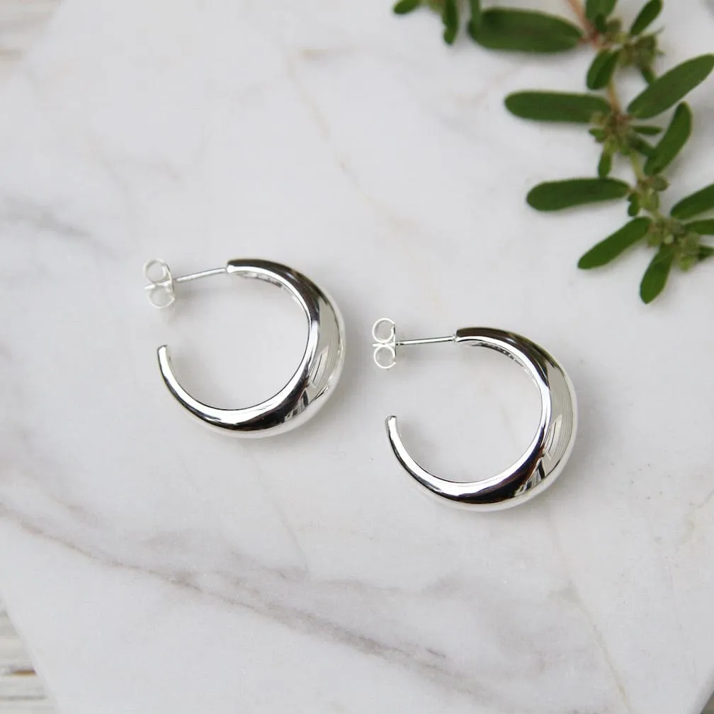 Sterling Silver Tapered Dome Hoop on Post