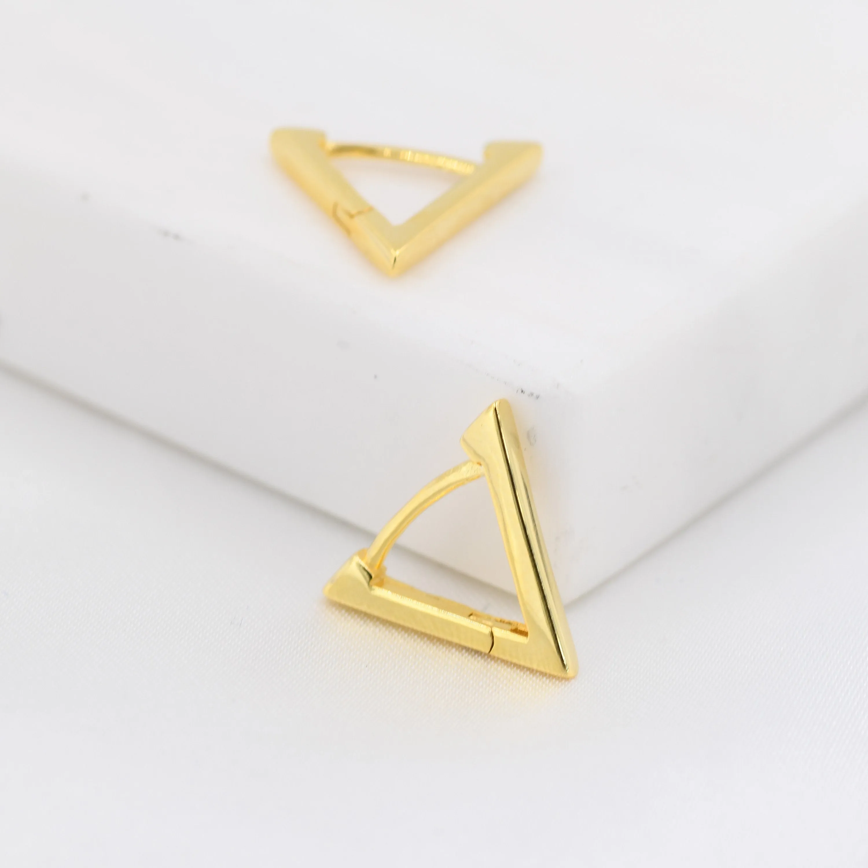 Sterling Silver Triangle Huggie Hoop Earrings, Silver or Gold, Simple Geometric Hoop Earrings