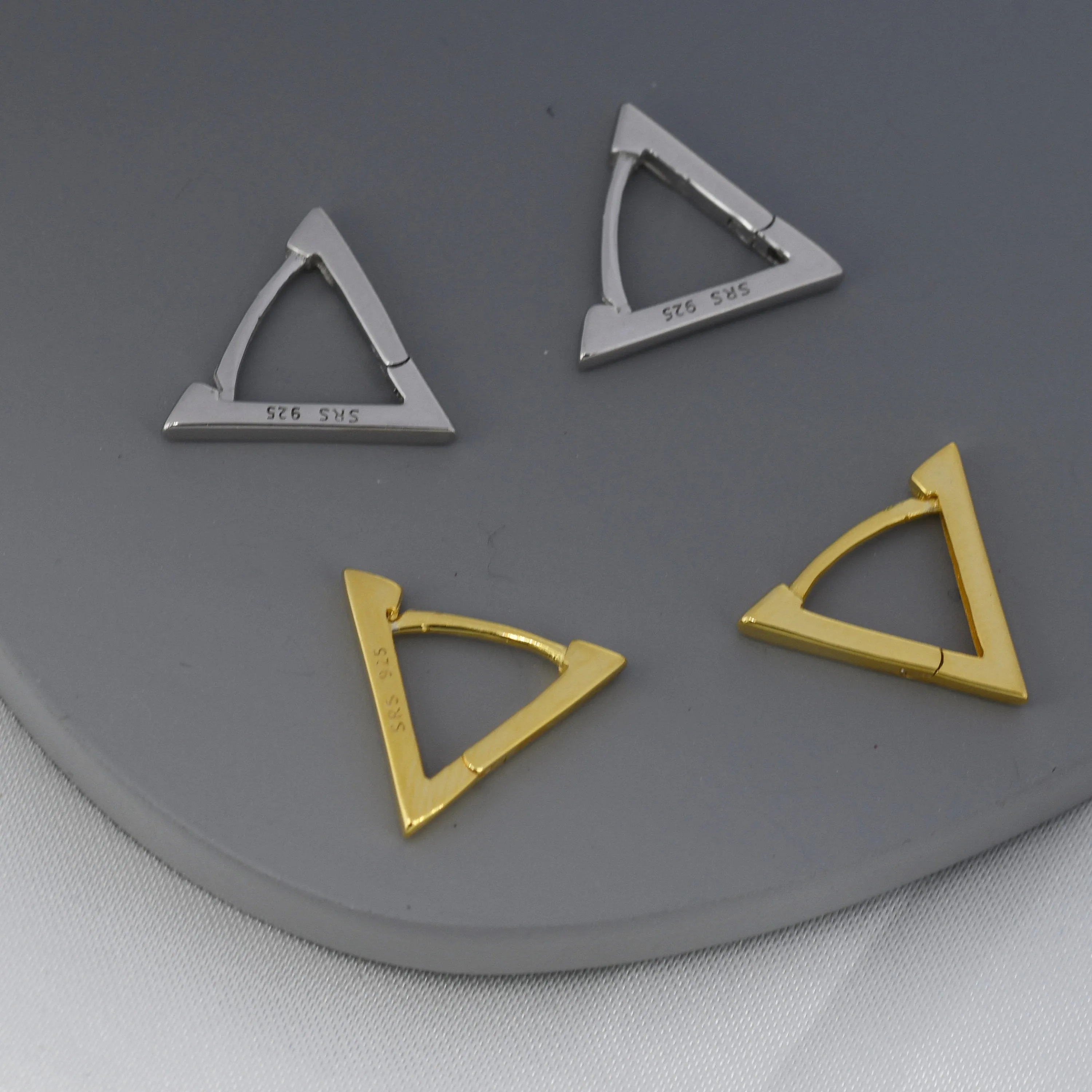 Sterling Silver Triangle Huggie Hoop Earrings, Silver or Gold, Simple Geometric Hoop Earrings