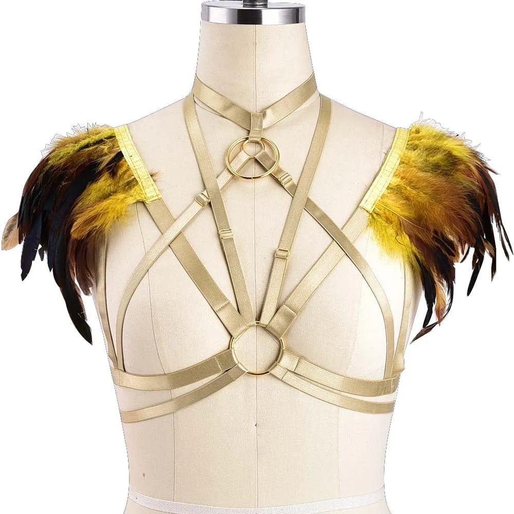 Stunning Feather Shoulder Harness Lingerie - StylinArts
