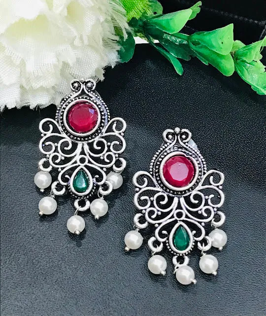 Stylish Multicolor Oxidized Beads Work Earrings