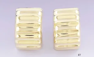 Stylish Pair Italian 18k Yellow Gold Huggie Stud Earrings