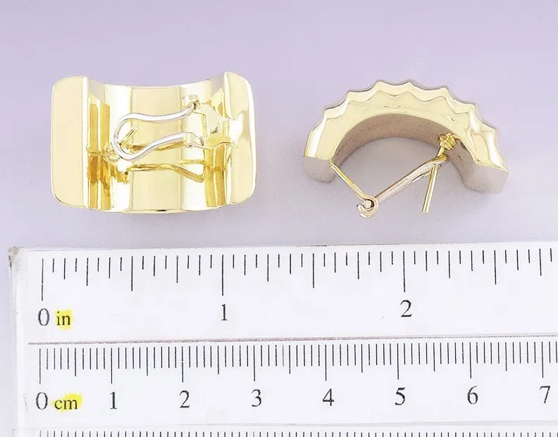 Stylish Pair Italian 18k Yellow Gold Huggie Stud Earrings