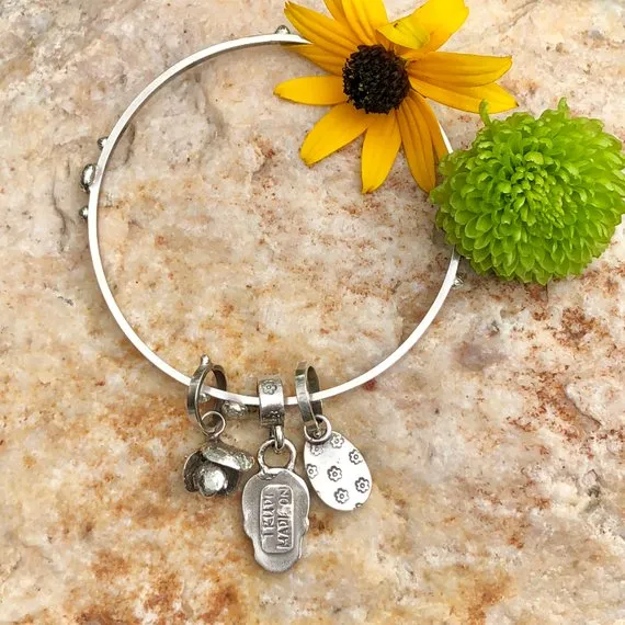 Sugar Skull and Black Onyx sterling silver Bangle Sterling Bracelet