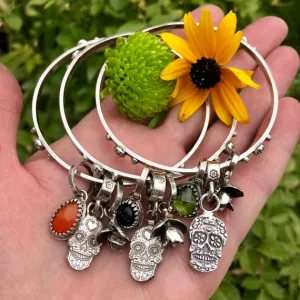 Sugar Skull and Carnelian sterling silver Bangle Sterling Bracelet