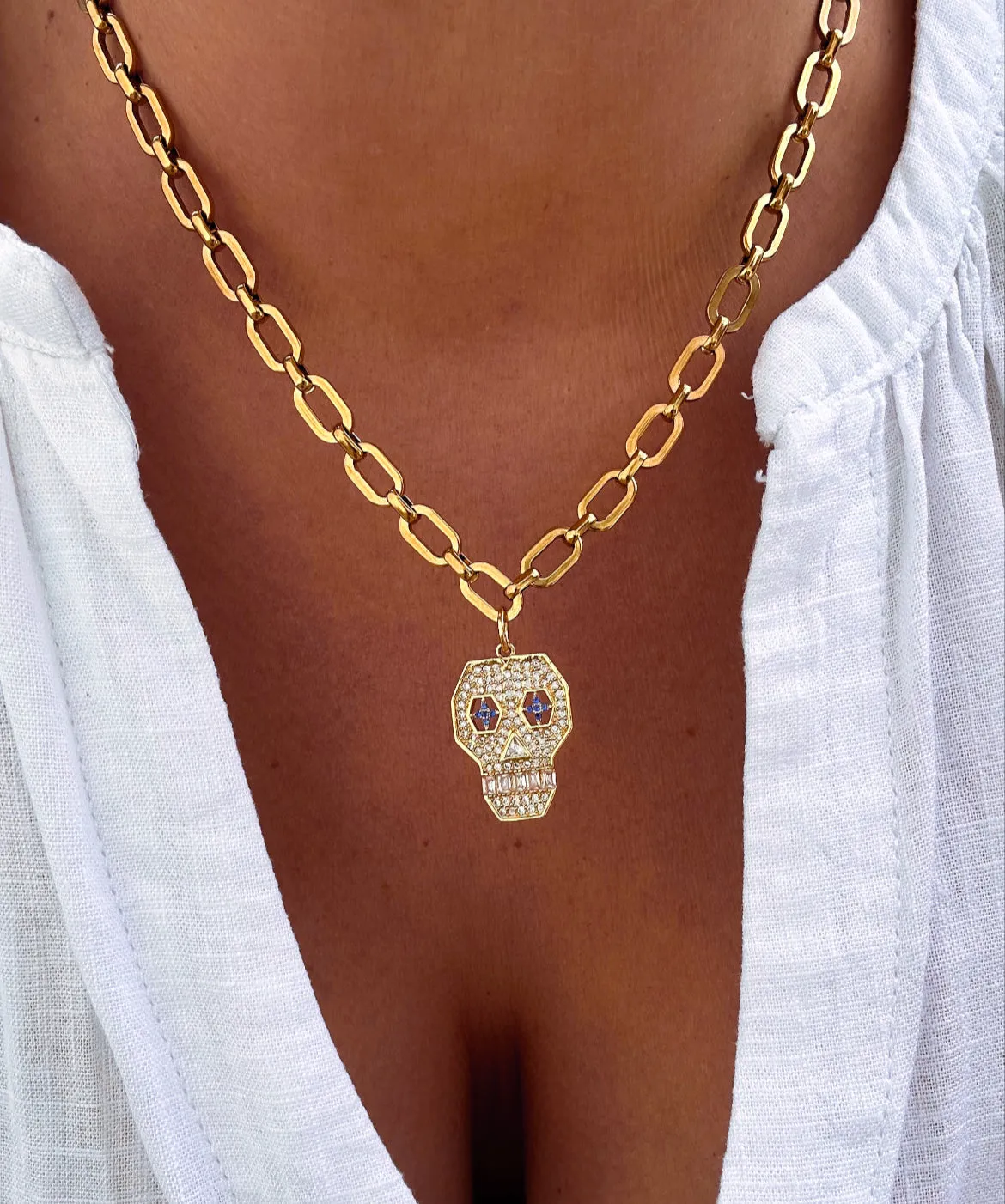 Sugar Skull Cubic Zirconia Necklace