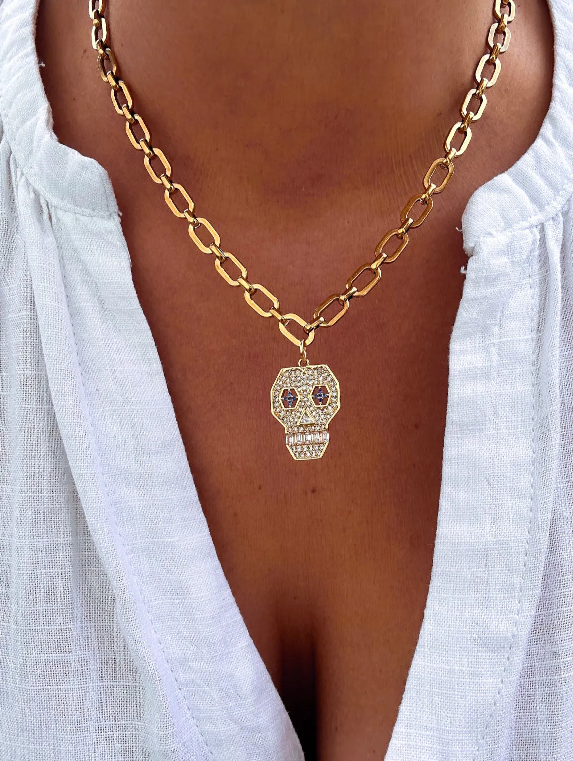 Sugar Skull Cubic Zirconia Necklace