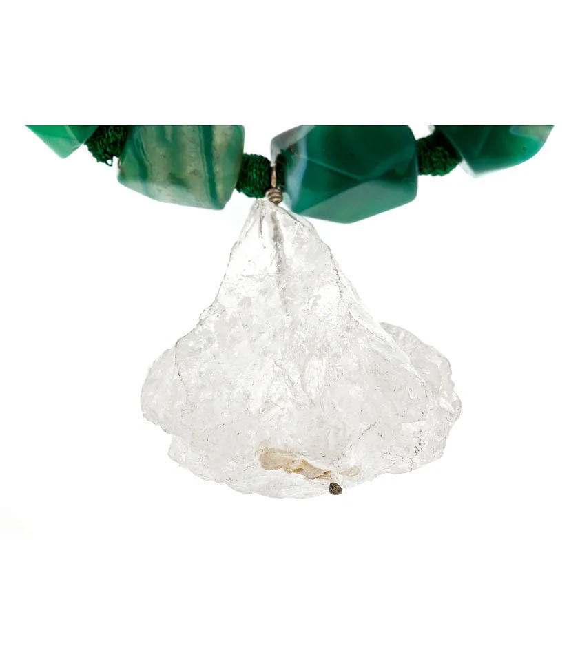 Sugared Green Agate With Rock Crystal Necklace