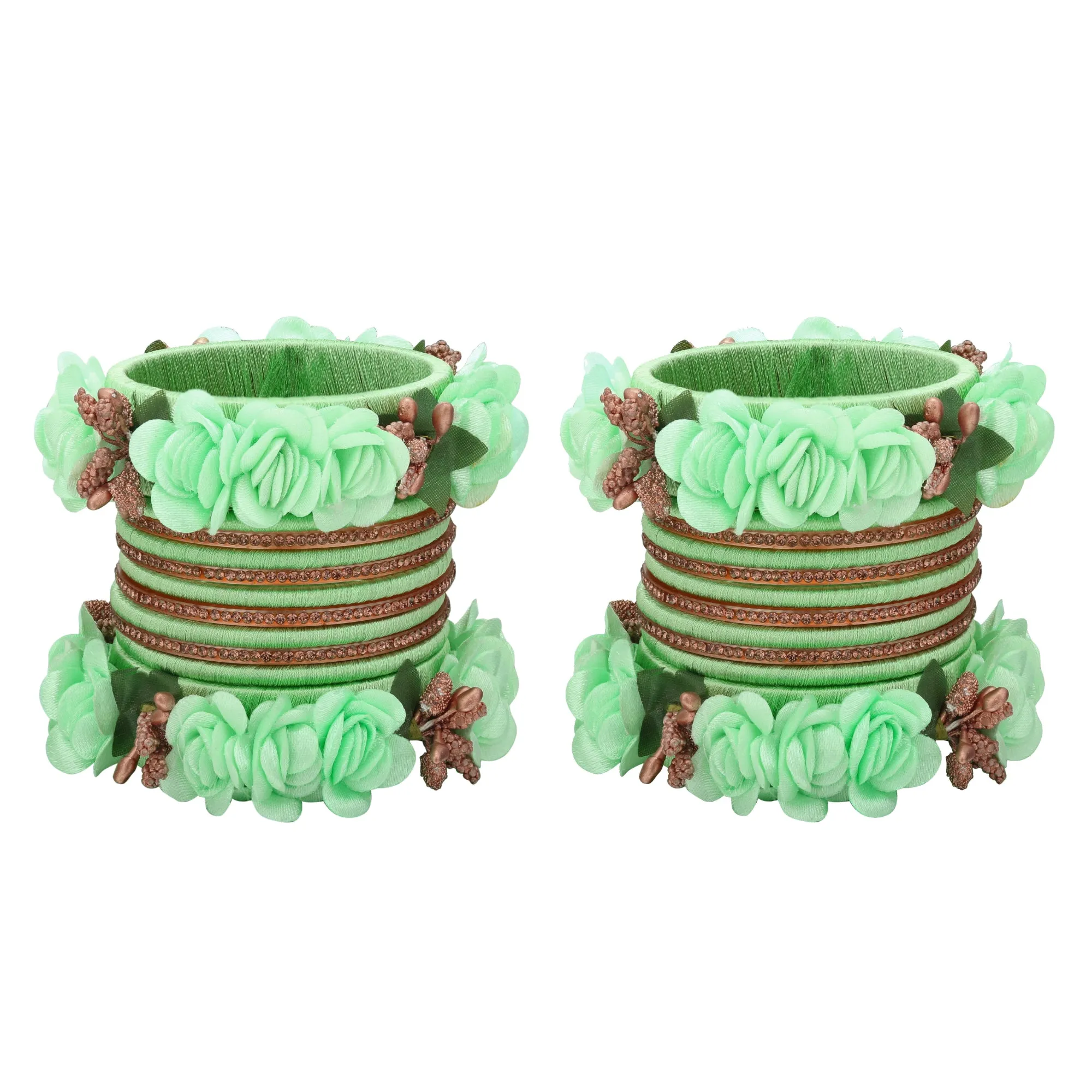 Sukriti Beautiful Handcrafted Pista Flower Designer Silk thread Bridal Chuda Wedding Bangles for Women – Set of 22