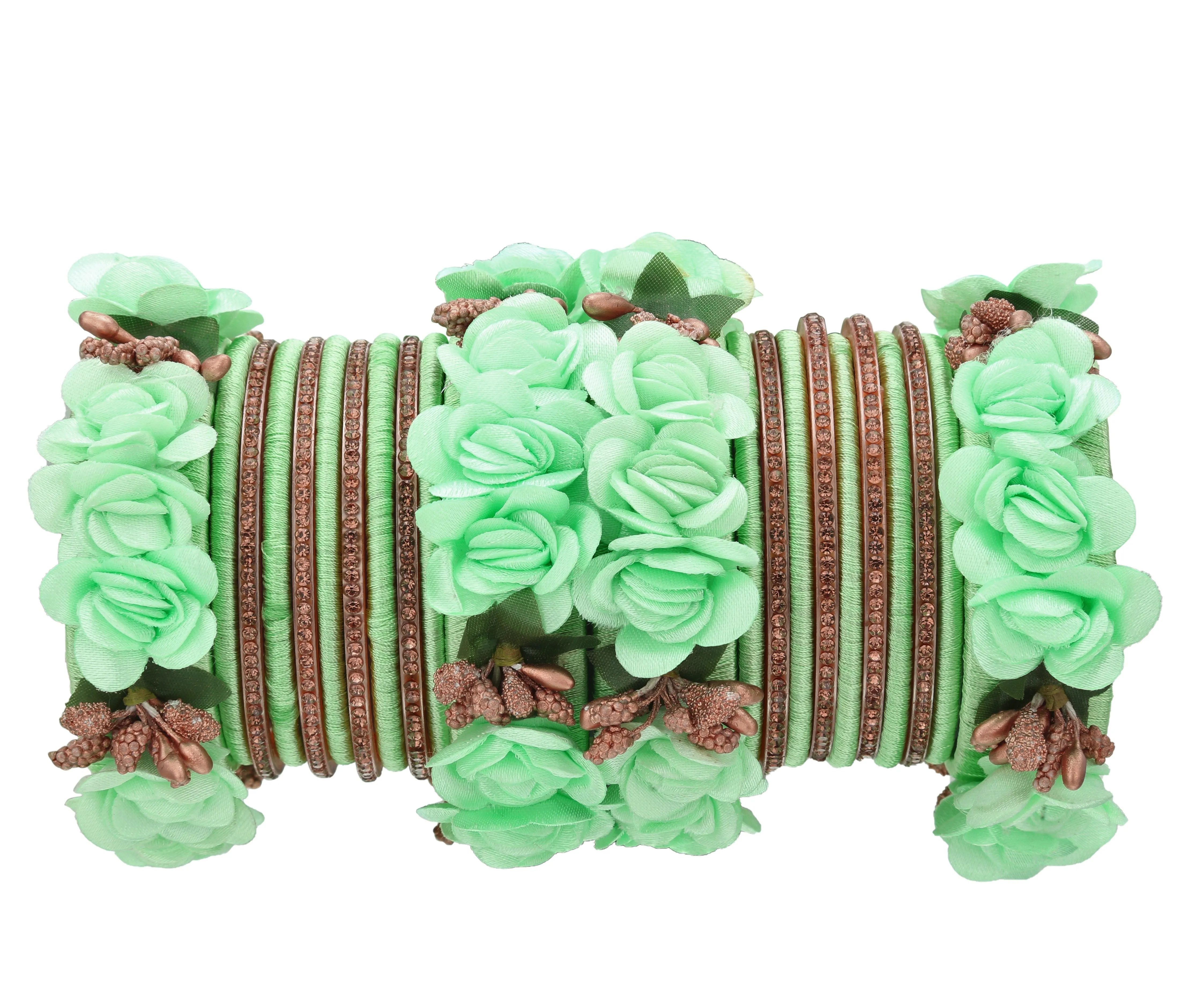 Sukriti Beautiful Handcrafted Pista Flower Designer Silk thread Bridal Chuda Wedding Bangles for Women – Set of 22