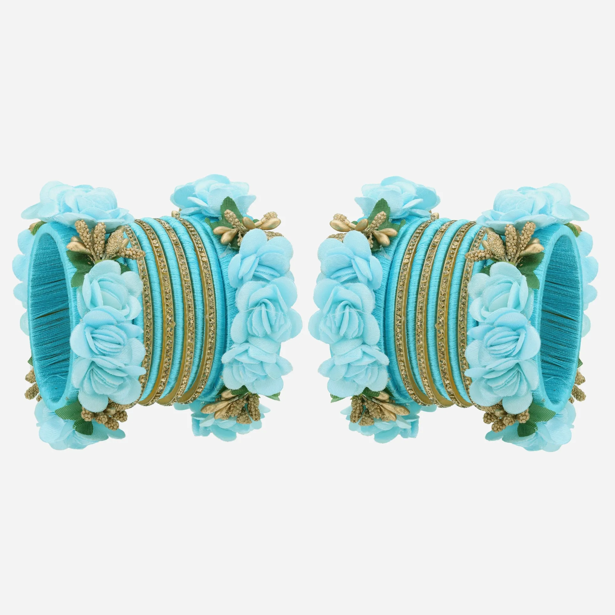 Sukriti Beautiful Handcrafted SkyBlue Flower Designer Silk thread Bridal Chuda Wedding Bangles for Women – Set of 22