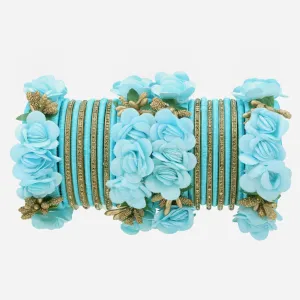 Sukriti Beautiful Handcrafted SkyBlue Flower Designer Silk thread Bridal Chuda Wedding Bangles for Women – Set of 22