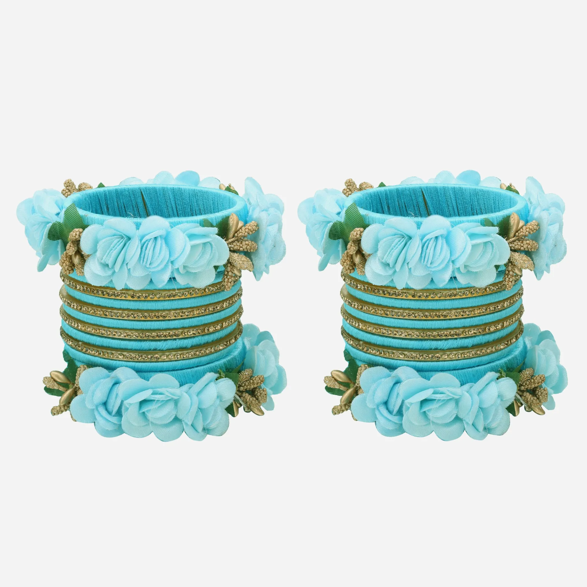 Sukriti Beautiful Handcrafted SkyBlue Flower Designer Silk thread Bridal Chuda Wedding Bangles for Women – Set of 22