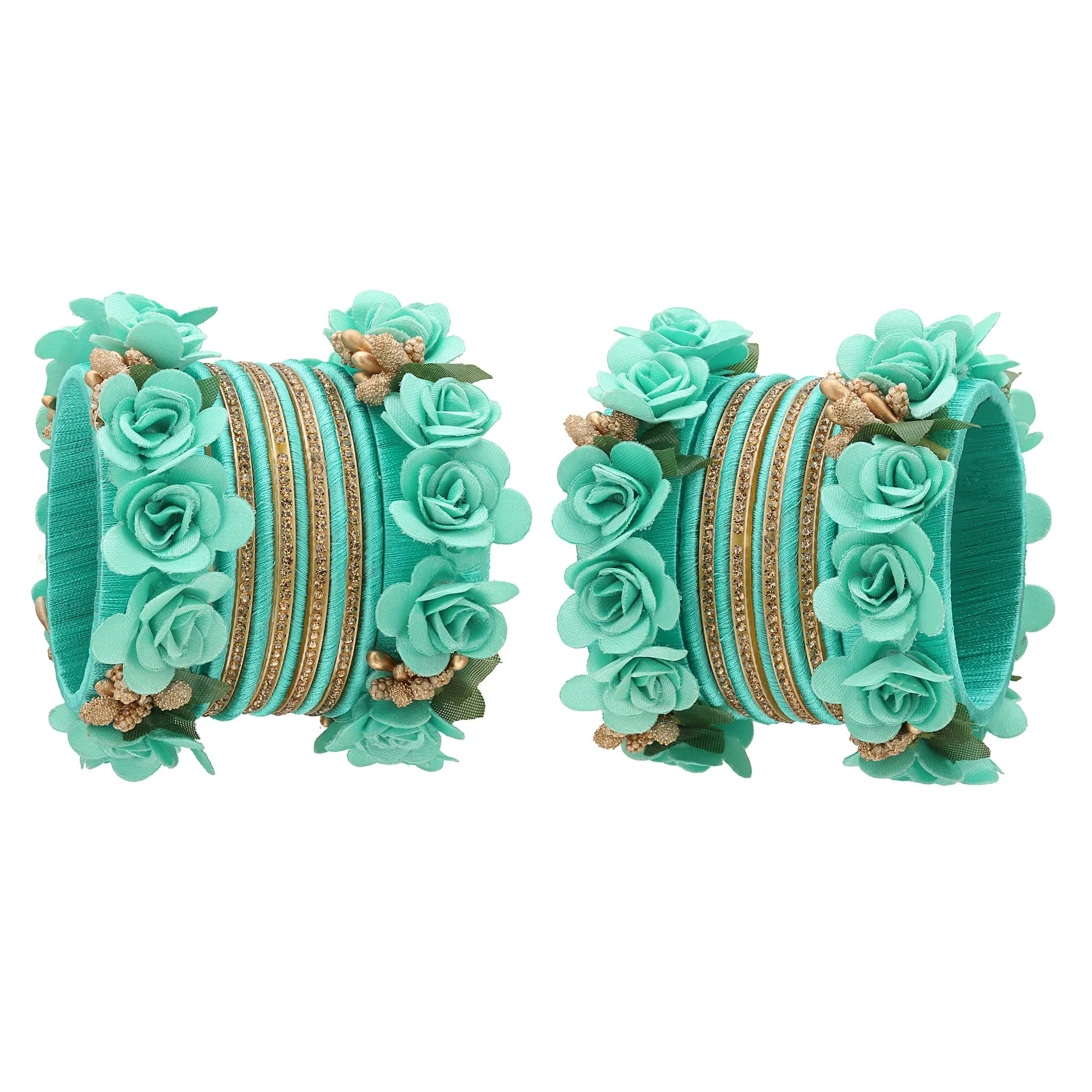 Sukriti Beautiful Handcrafted Turquoise Flower Designer Silk thread Bridal Chuda Wedding Bangles for Women – Set of 22