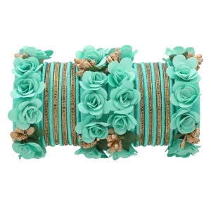Sukriti Beautiful Handcrafted Turquoise Flower Designer Silk thread Bridal Chuda Wedding Bangles for Women – Set of 22