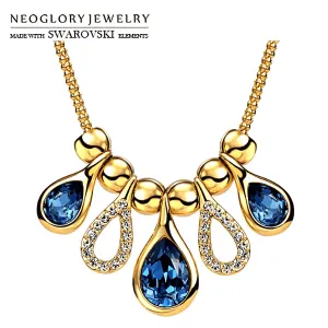Swarovski Royal Blue Crystal Tear Drop Gold Necklace