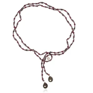 Tahitian Pearl & Garnet 'Melograno' Lariat Necklace