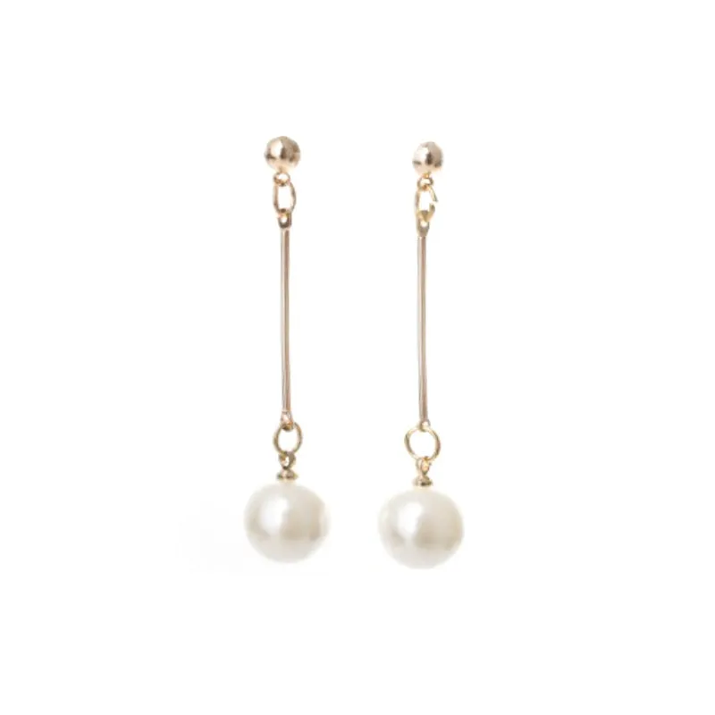 Temperament net red simple long tassel pearl earrings