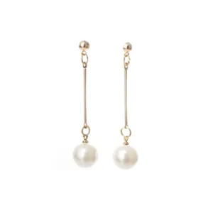 Temperament net red simple long tassel pearl earrings