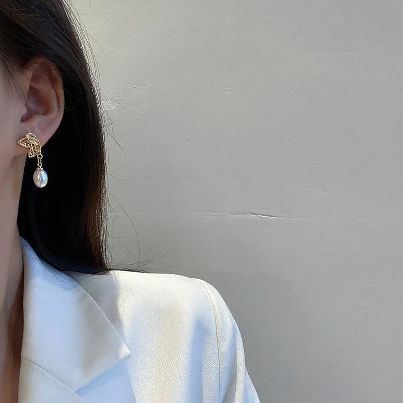 Temperament Pearl Butterfly Earrings Super Fairy Simple