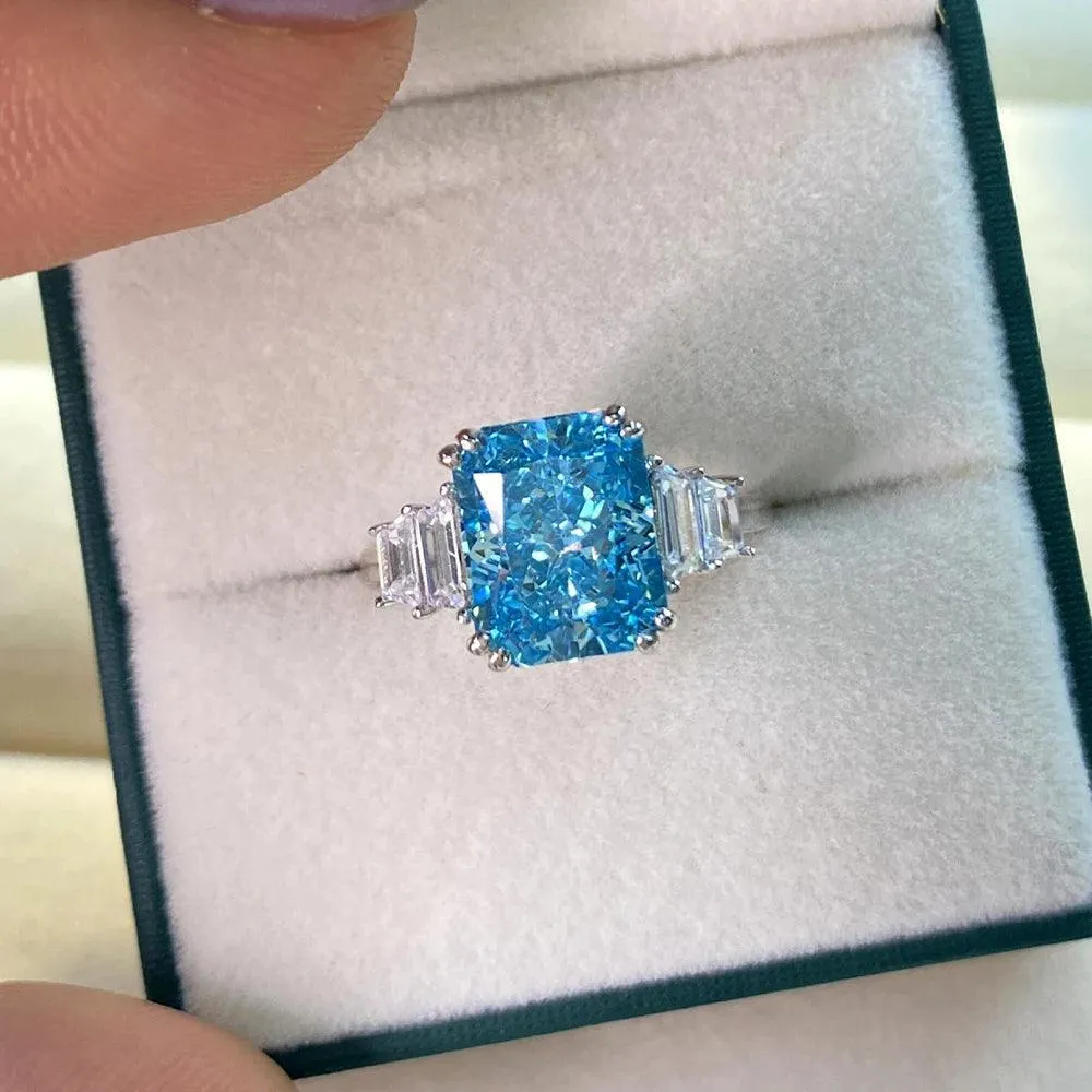 Terrific Blue Ice Cutting High Quality AAAAA High Carbon Diamonds Women's High Quality Fashion Fine Rings