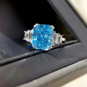 Terrific Blue Ice Cutting High Quality AAAAA High Carbon Diamonds Women's High Quality Fashion Fine Rings