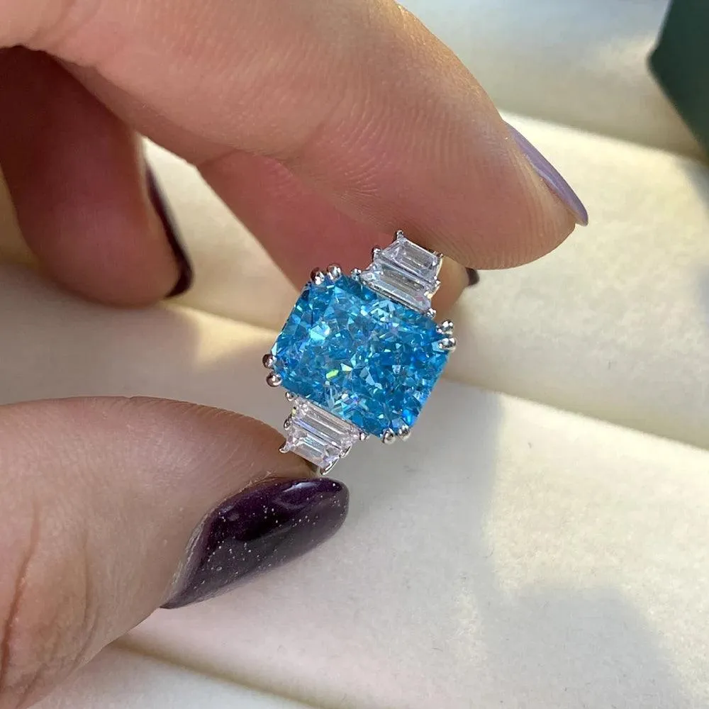 Terrific Blue Ice Cutting High Quality AAAAA High Carbon Diamonds Women's High Quality Fashion Fine Rings