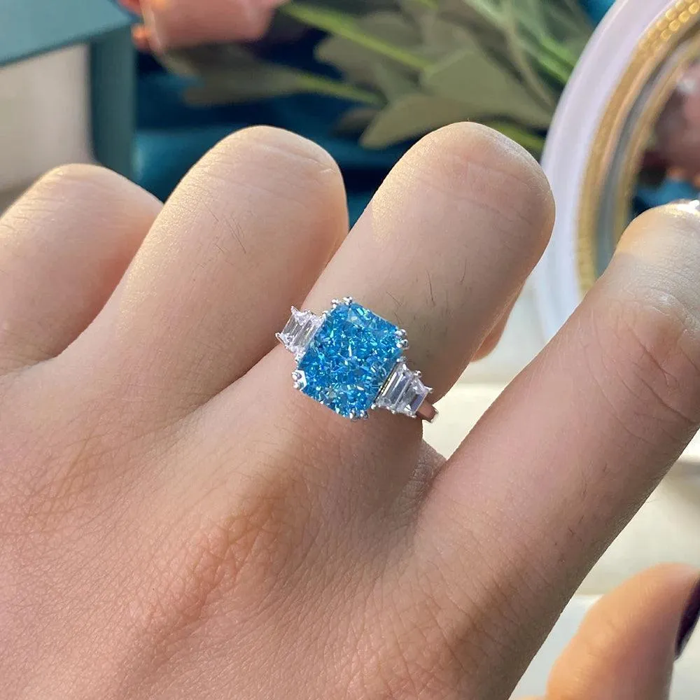Terrific Blue Ice Cutting High Quality AAAAA High Carbon Diamonds Women's High Quality Fashion Fine Rings