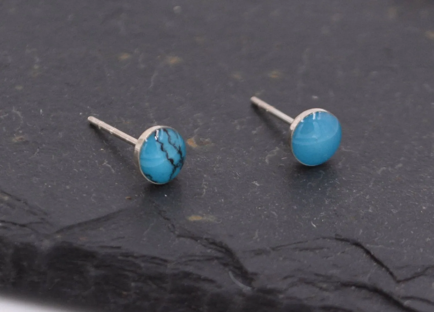 Tiny Little Turquoise Dot Stud Earrings in Sterling Silver - Geometric Circle Design