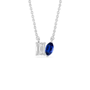 Toi Et Moi Created Sapphire Marquise and Emerald Diamond Necklace